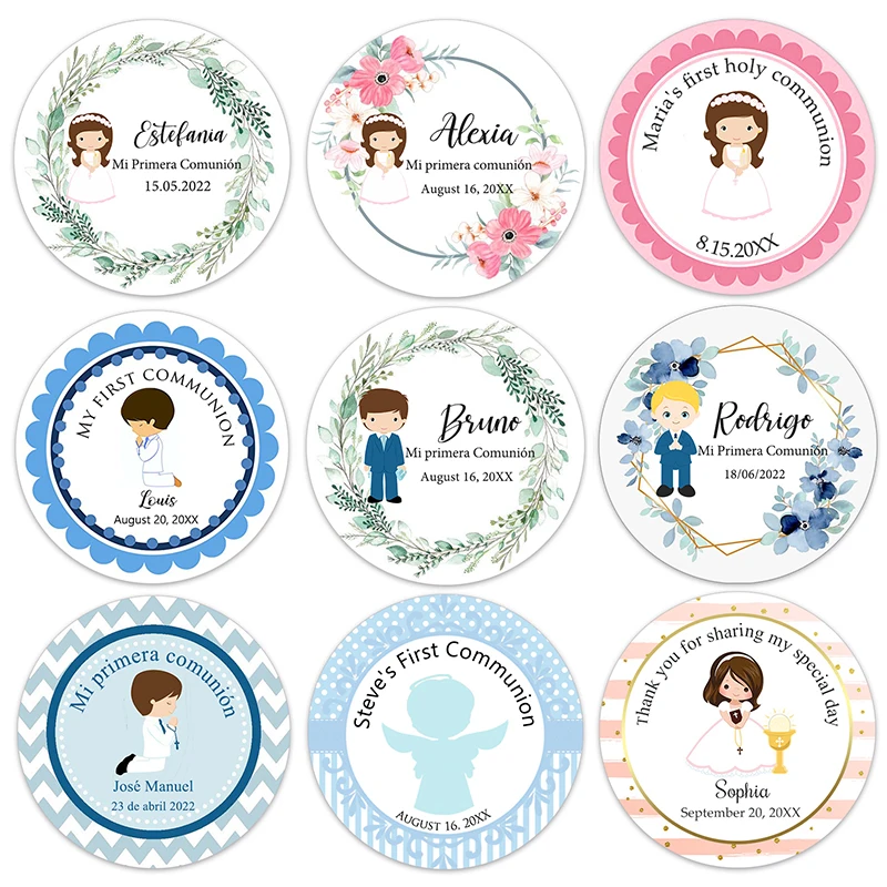 3.5cm/4.5cm My First Communion Sticker Boy Girl Mi Primera Comunión Holy Favors Labels Christening & Baptism Stickers