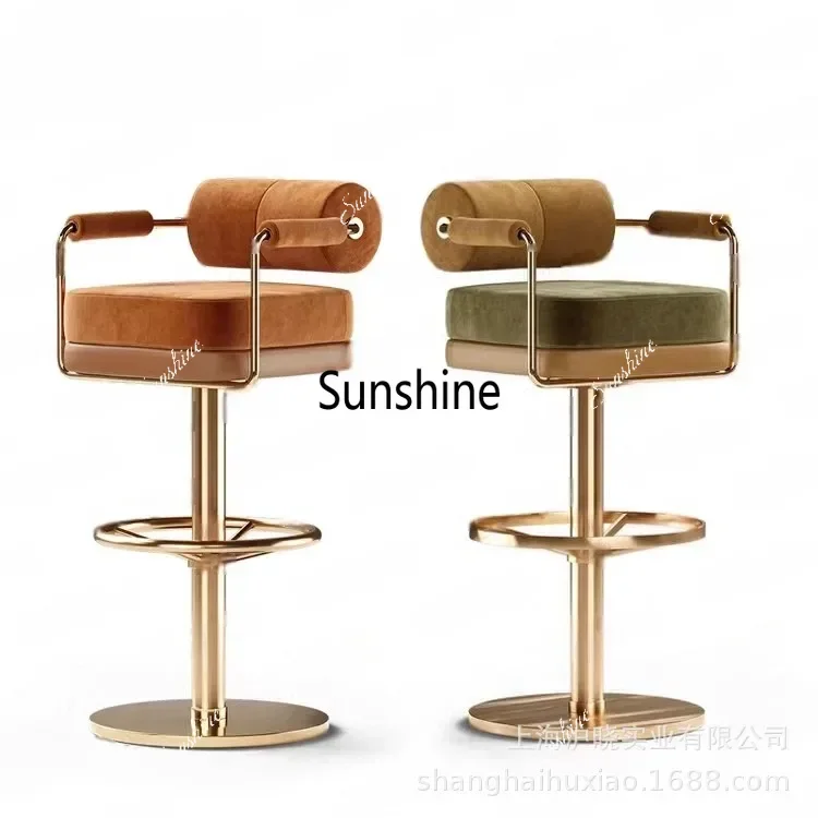Metal Lift Comfortable Bar Chairs Arm Rest Orange Green Luxury Swivel Bar Chairs Counter Height Taburetes Para Barra Furniture