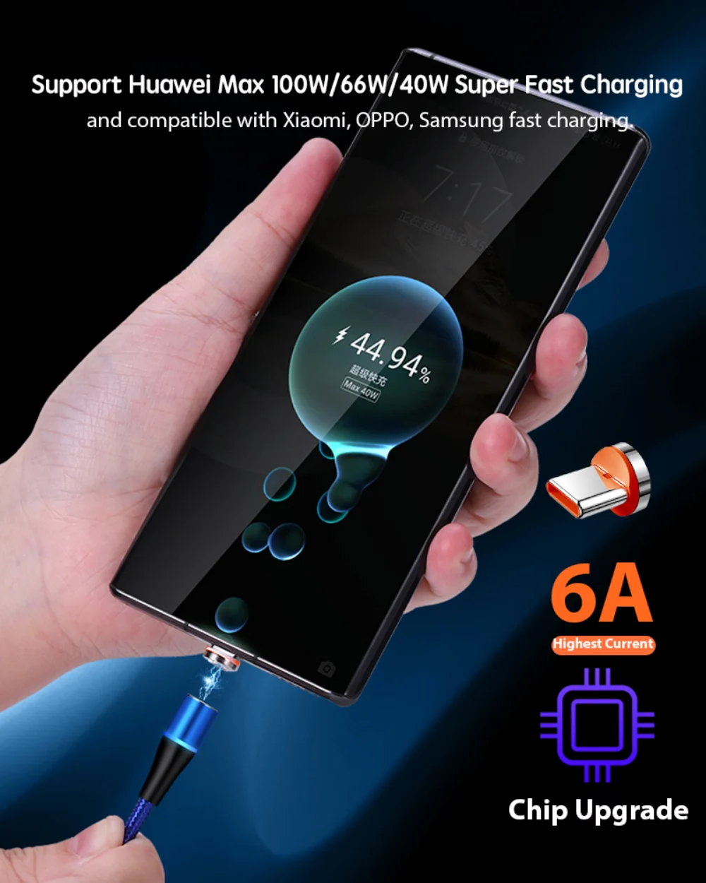 NNBILI 6A Round Magnetic Plug for Huawei Honor 3A USB Type C Magnet Tips Fast Charging Adapter for iPhone Samsung Xiaomi Oneplus