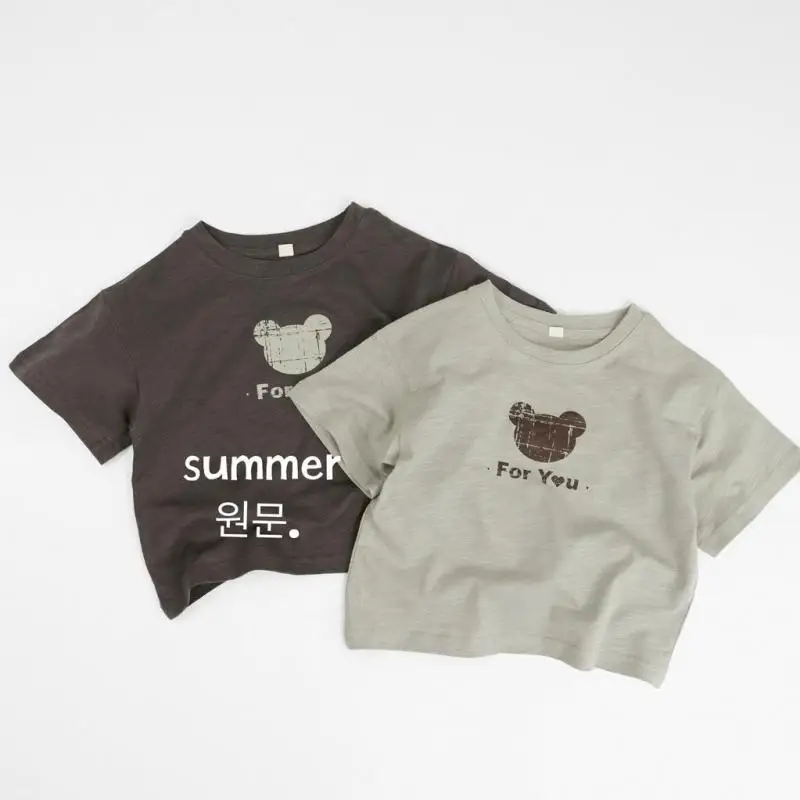 

2025 Summer New Girls Cute Bear Print T Shirts Cotton Boys Loose Tops Children Short Sleeve T Shirt Baby Casual Tee Kids Clothes