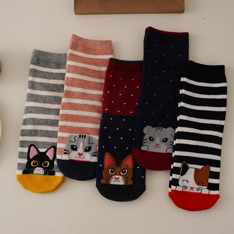 

5 Pairs Cat Socks animal funny women crew socks for gift