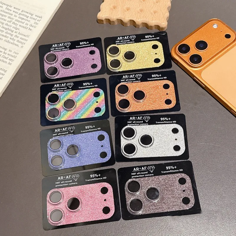 AR+AF 3D HD Bling Glitter Camera Protector for IPhone17Pro Max17 Pro Metal Ring Anti-scratch Full Cover Lens Tempered Glass Flim