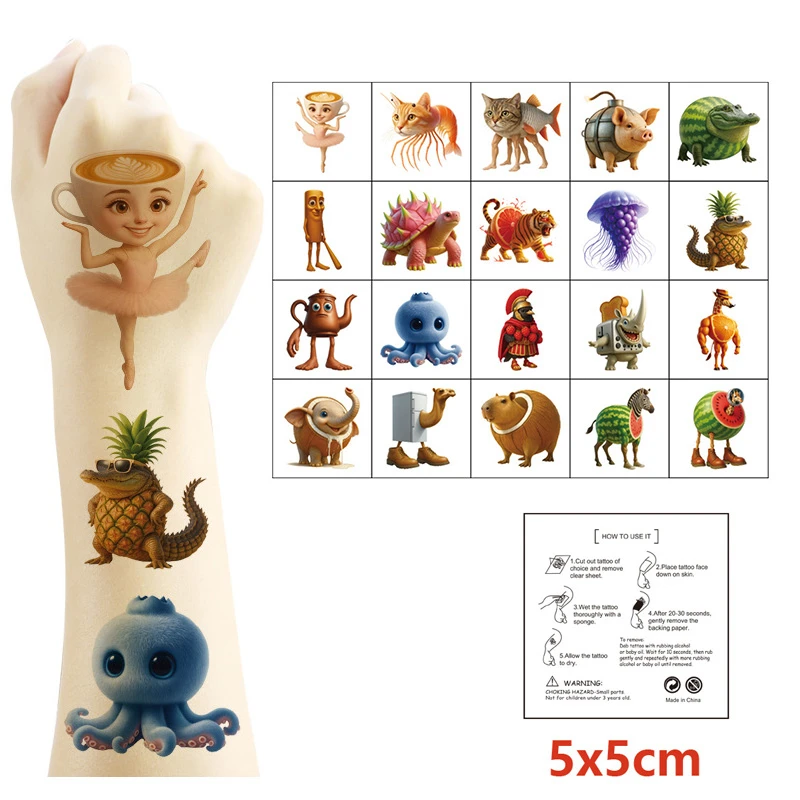 

20 шт./компл. Tung Tung Sahur итальянский Brainrot AI Abstrac временная татуировка наклейка боди-арт татуировки наклейки для подарков на вечеринку