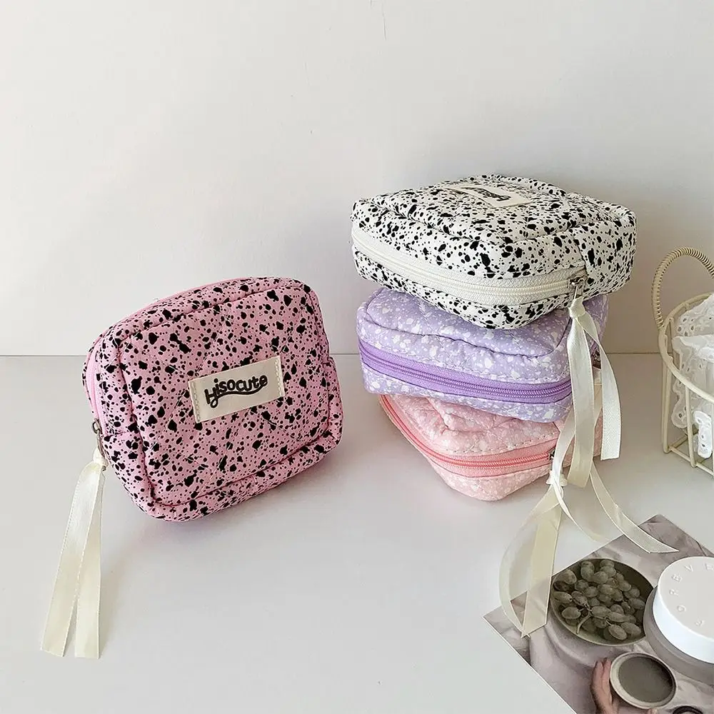 Cute Ink Splash Small Makeup Bag Quilted Coquette Sanitary Napkin Organizer Bag Zipper Cotton Girls Keychain Earphone Coin Purse