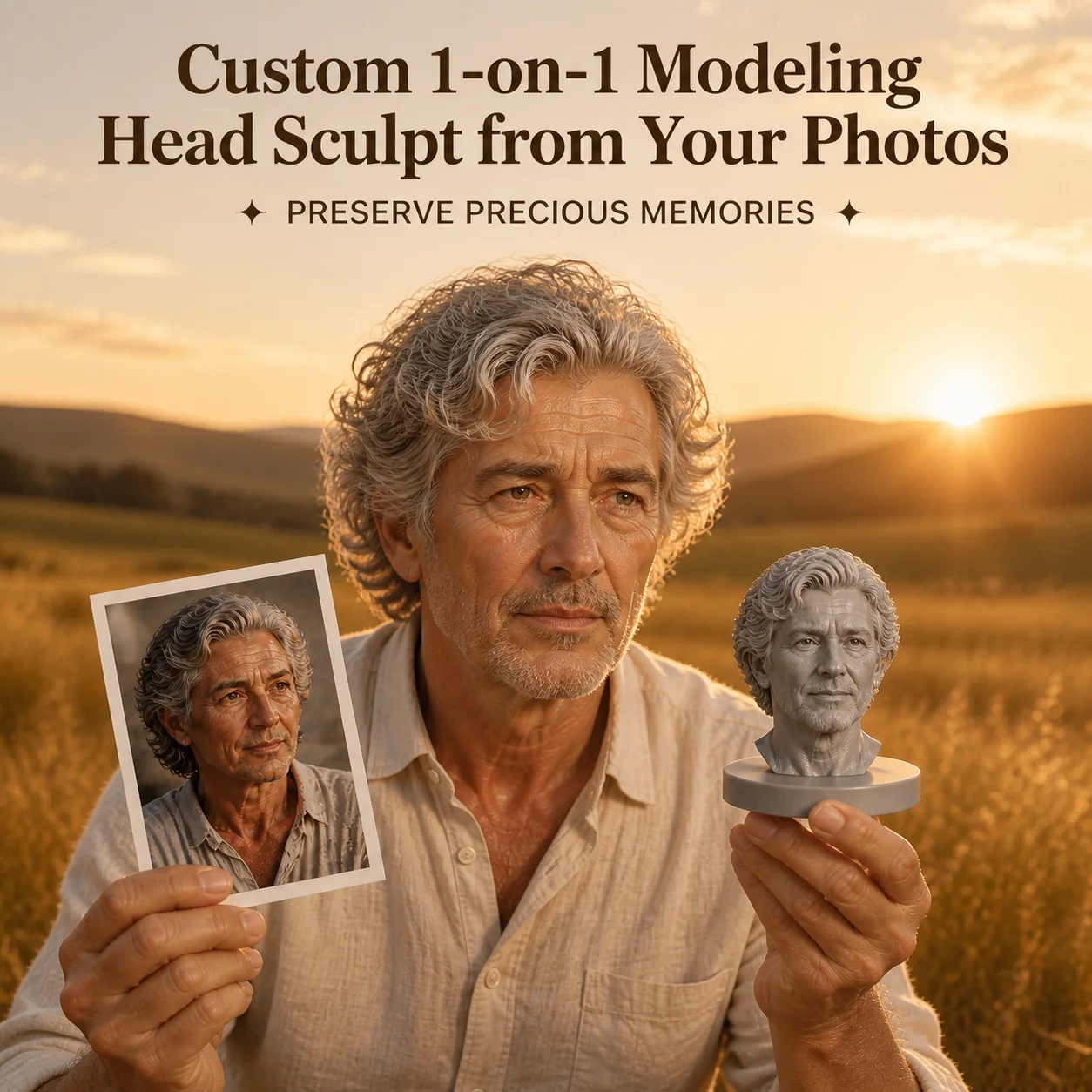 

10cm Custom 3D Head Sculpture, Personalized Portrait Statue Made From Picture, Hand Polished Craft Ornament for Home Decoration