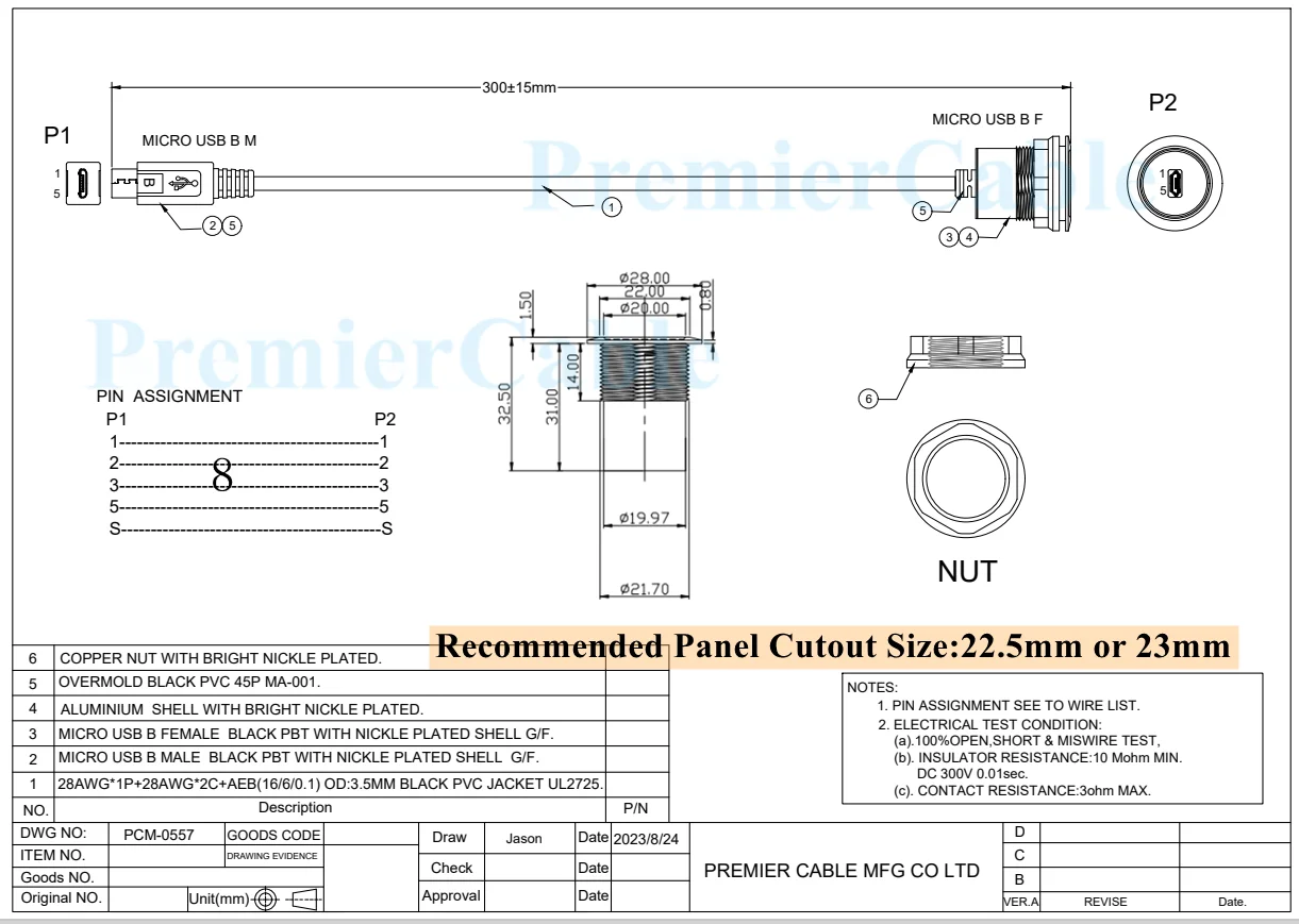 Micro-USB-2.0-Verlängerungskabel (Stecker auf Buchse) für bündige Montage mit Gewinde zur festen Befestigung, Lade- und Datenkabel für Festplatten, Autos, Boote – Detail 6