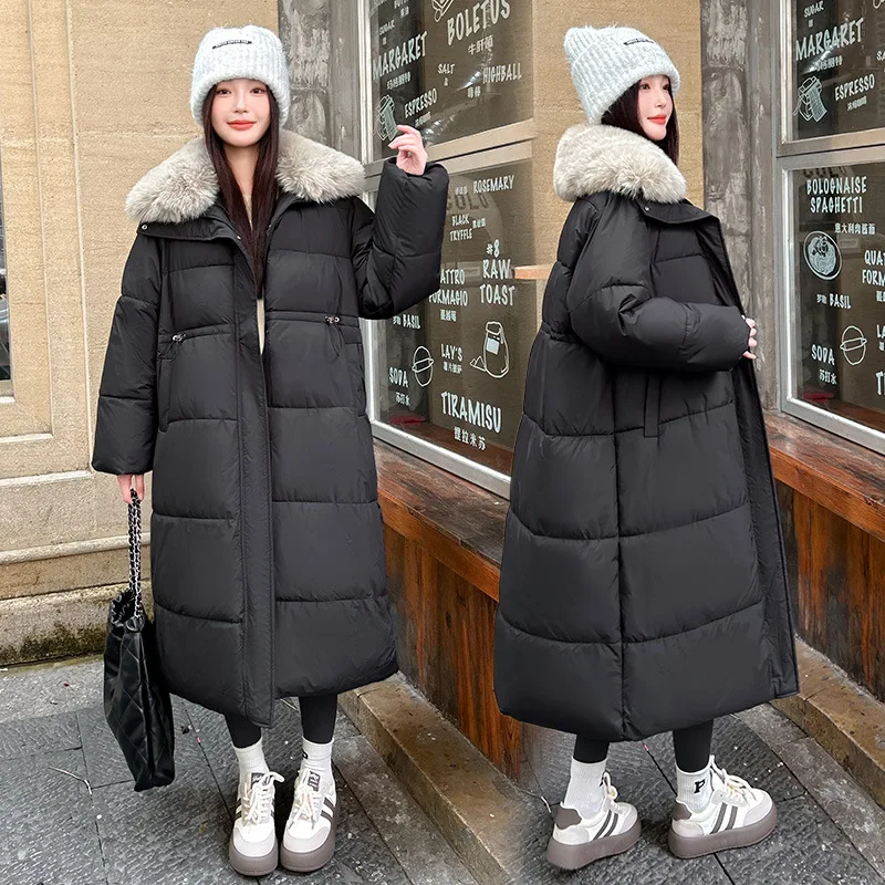 Parkas Women Long Coat Jackets Fur Collar Thick Warm Y2k Streetwear Zipper Jacket Outerwear Casual Loose Autumn Winter