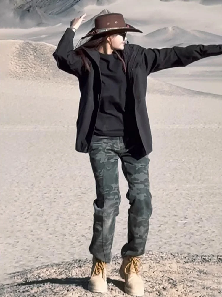 

Камуфляжные прямые джинсы, мужские осенне-зимние американские брюки-карпентер, расклешенные брюки Cleanfit