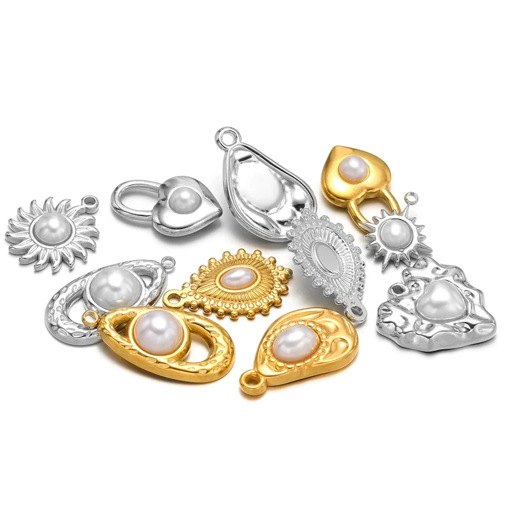 5pcs Stainless Steel Imitation Pearl Heart Irregular Charms Pendant Bulk for DIY Girl Necklace Crafts Jewelry Making Accessories