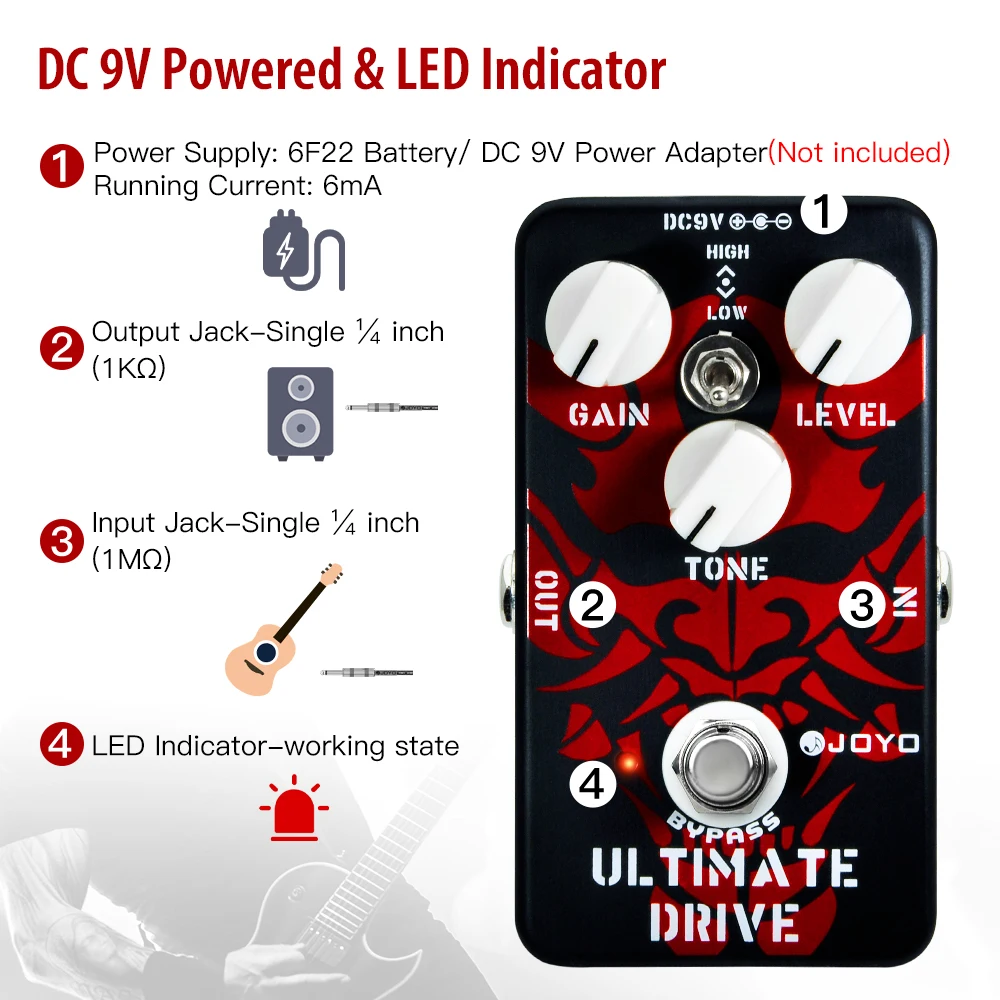 JOYO JF-02 ULTIMATE DRIVE Create Quality Tube Amplifier Sound Effects Bordering-on-Distortion Overdrive Guitar Pedal view 5