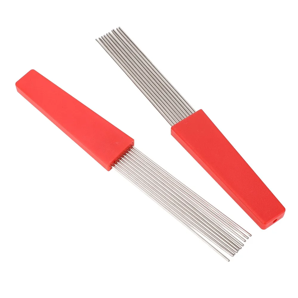 Raspador de guiro de plástico y acero inoxidable, raspador de percusión latina estilo peine de color rojo, raspador profesional, 2 uds.