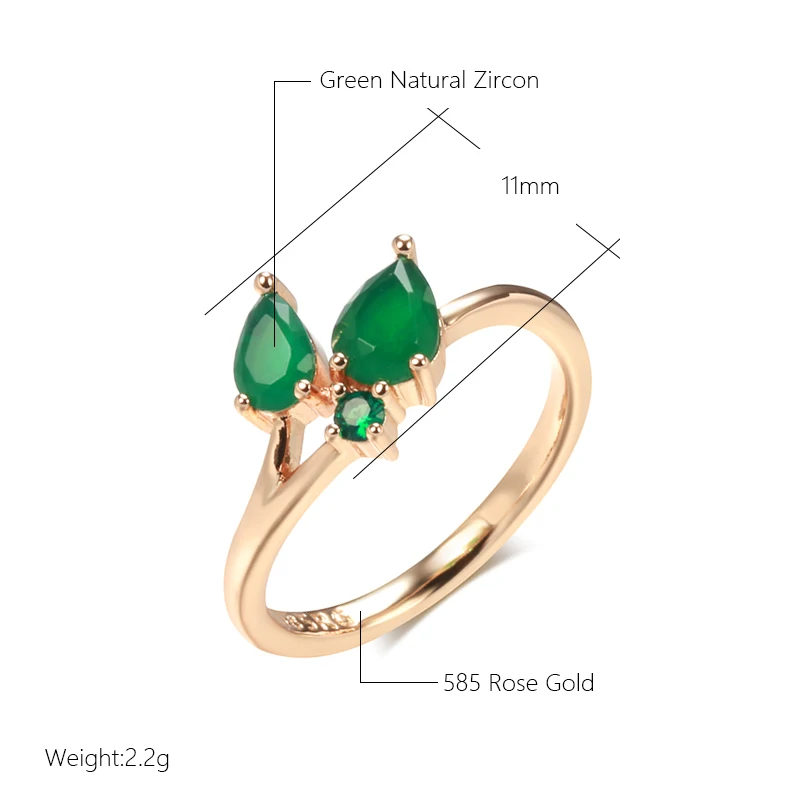 Kinel Fashion Vintage Women Ring 585 Rose Gold With Green Natural Zircon Simple Leaf Rings Party Fine Wedding Jewelry 2022 New