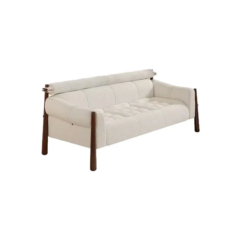 

Cream wind small apartment living room straight row fabric sofa middle household ancient solid wood creative single double