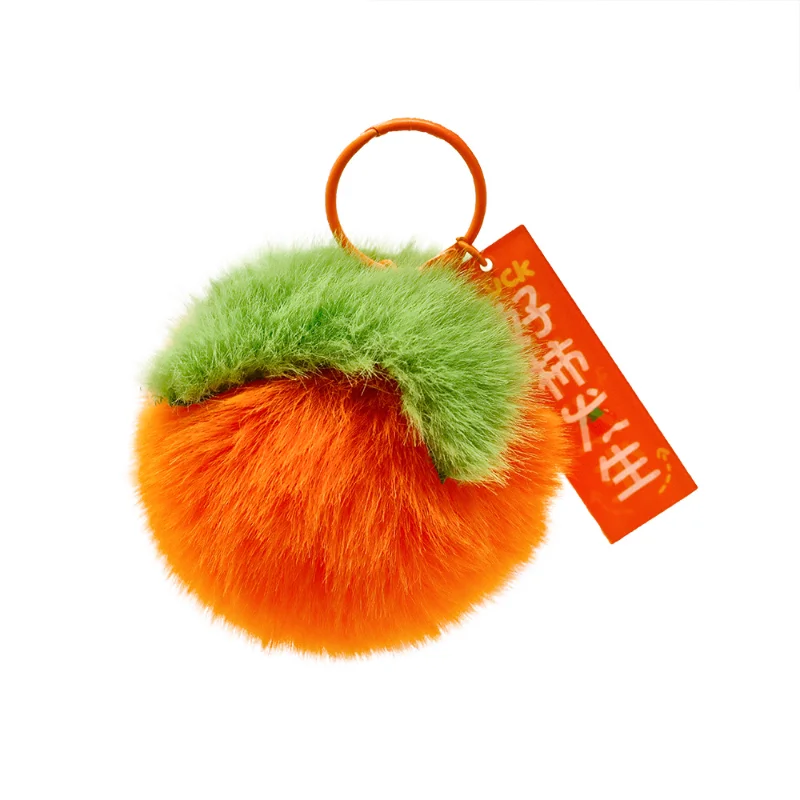 New Imitation Otter Rabbit Fur Good Persimmon Key Chain Bag Pendant Plush Persimmon Backpack Pendant Key Ring 1pcs