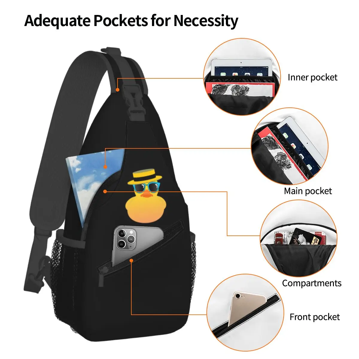 Rubber Duck Ducky Wearing Boater Hat And Sunglasses Chest Bag Men Sling Crossbody Backpack Chest Bag Hiking Daypack Shoulder Bag