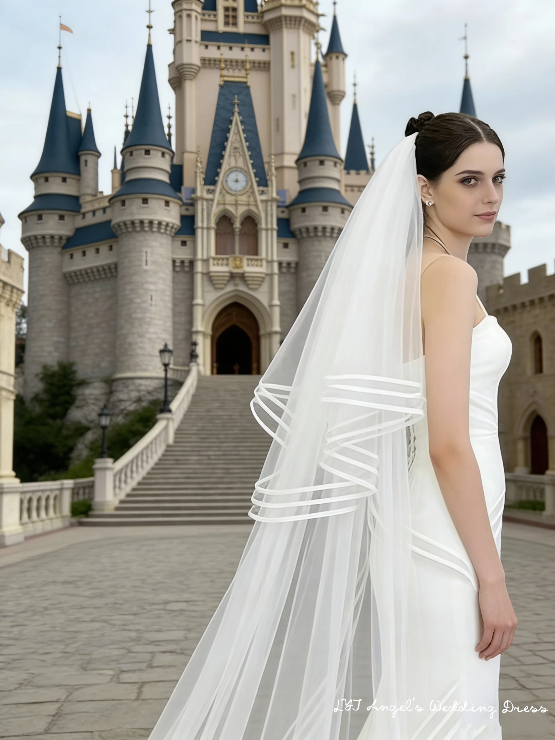 Ribbon Edge Long Bridal Veil Elegant Tulle Wedding Veil for Bride Luxury Wedding Accessory for Wedding Ceremony Photoshoot