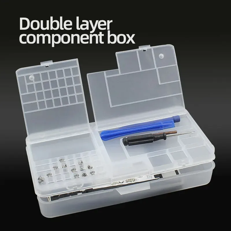 

Transparent Plastic Storage Box, Multi-Grid Tool Organizer for Electronic Components, Small Screws & Accessories