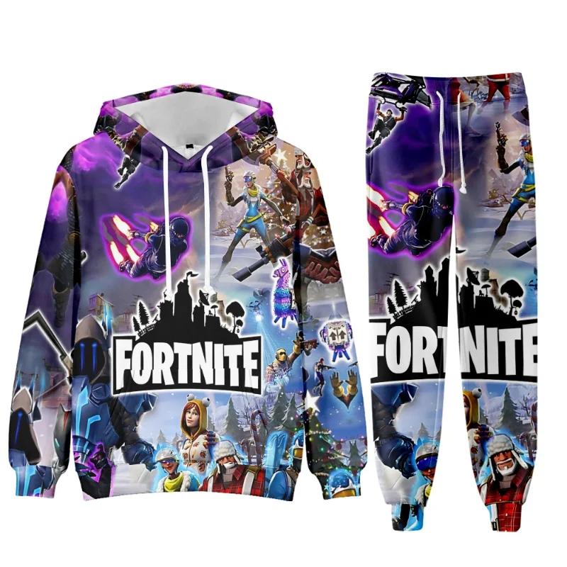 

2pcs Game Fortnite Peripheral Hoodie Trousers Adult Children Hooded Sweatshirts Pants Set Winter Warmth Christmas Birthday Gifts
