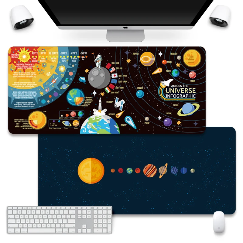 Space Planet Gaming Mouse Pad Deskpad Large Rubber Keyboard Pad Surface for Computer Mouse Non-slip Locking Edge Computer Mat