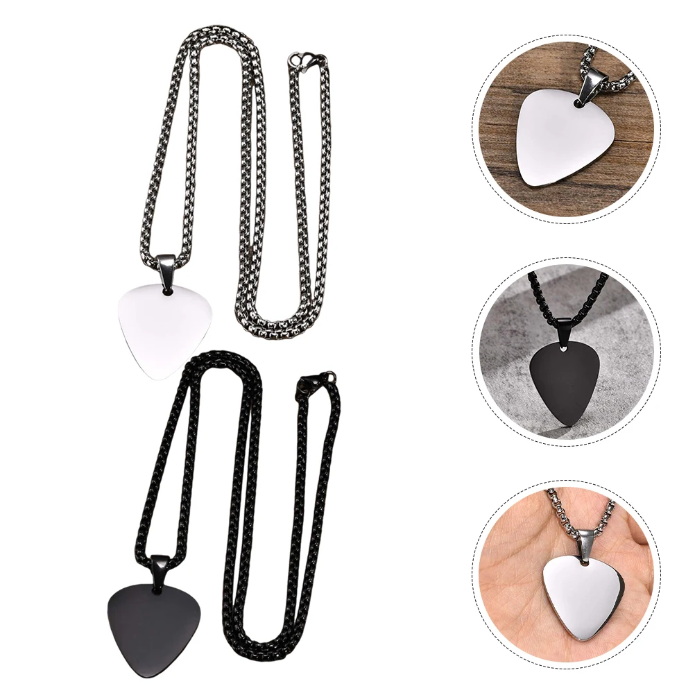 2pcs Guitar Pick Necklace Pendant Stainless Steel Chain Necklace Gift For Women Men Guitar Pick Pendant Guitar Accessories