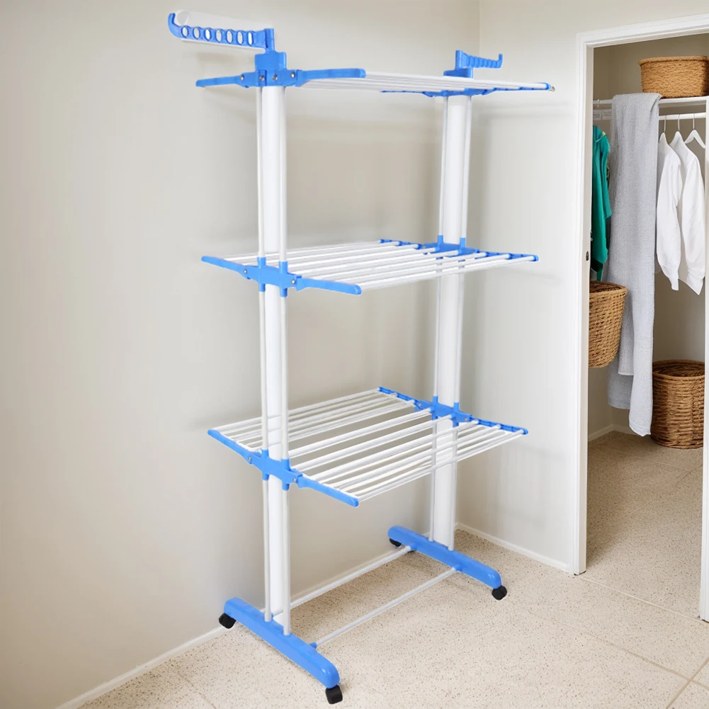 Foldable Clothes Drying Rack Multifunction Clothes Hanger Stand 4-Tier Clothes Retractable Laundry Drying Rack with 4pcs Castors