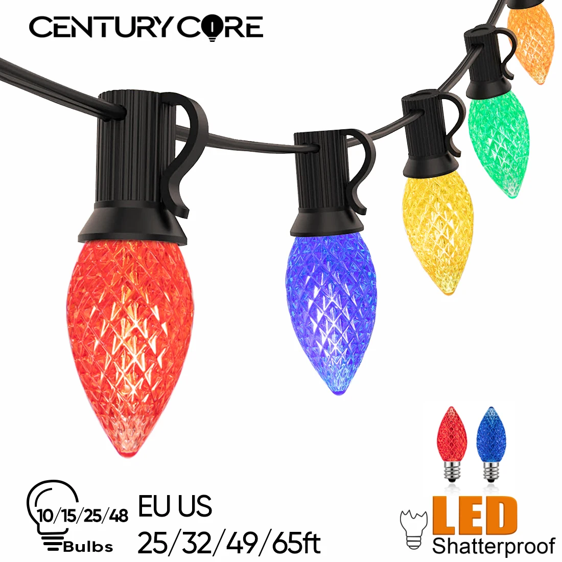 Guirnalda de luces Led C7 para exteriores, iluminación impermeable e inastillable de 110V y 220V para decoración de Navidad y Año Nuevo, colores, UE y EE. UU.