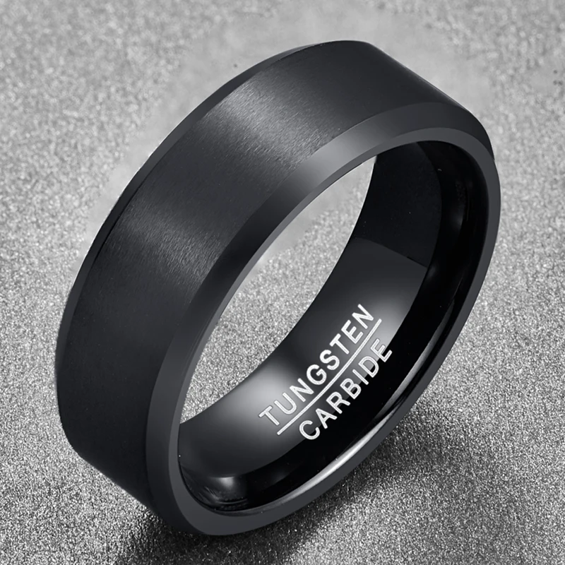 BONLAVIE 8MM Hot Sell Tungsten Carbide Ring Engagement Jewelry Ring Bague Homme Classic Black Matte Surface Tungsten Steel