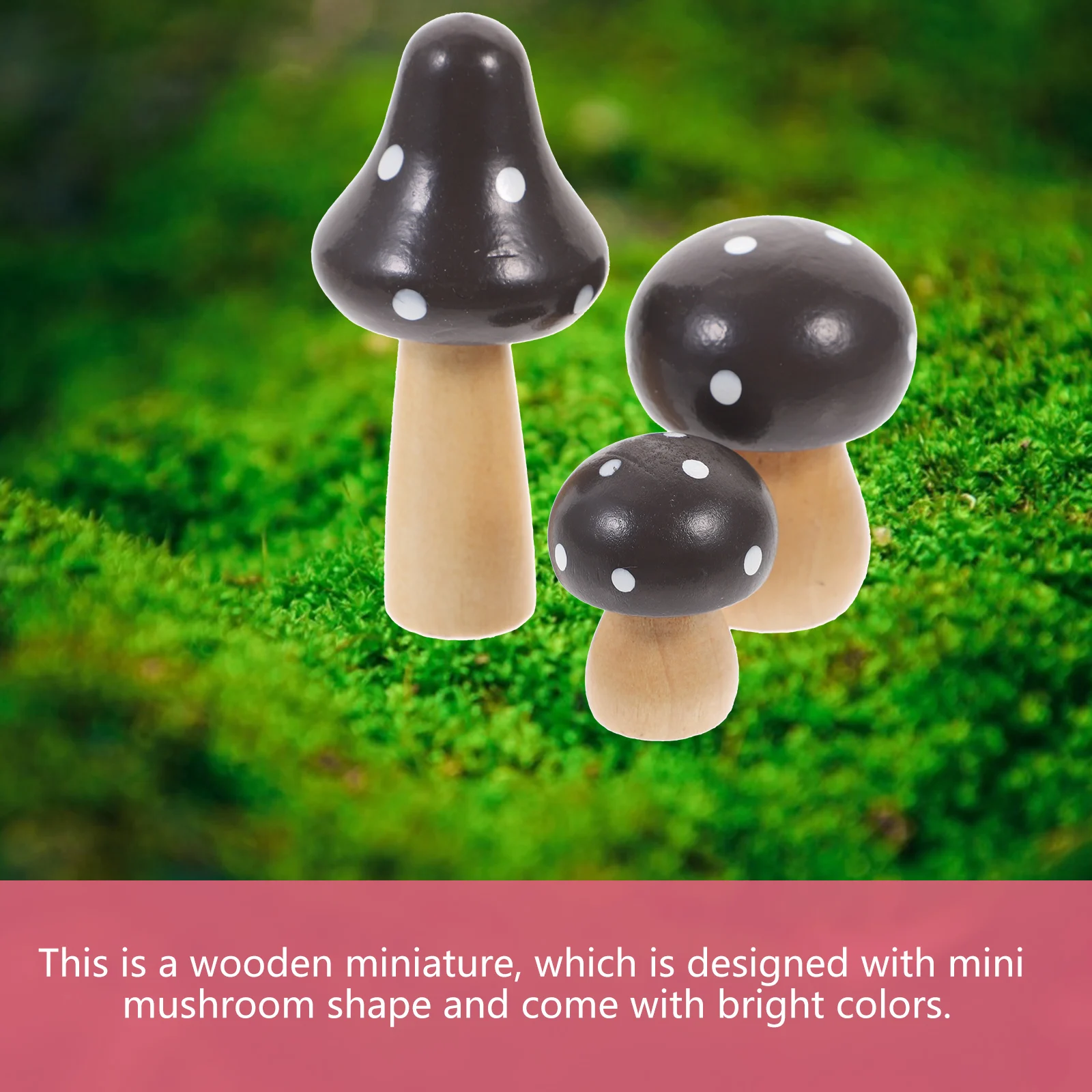 

Mini Wooden Ornament Durable Realistic Color Design Home Office Cafe Decoration Mini Garden Mushroom Desktop Ornament Plants