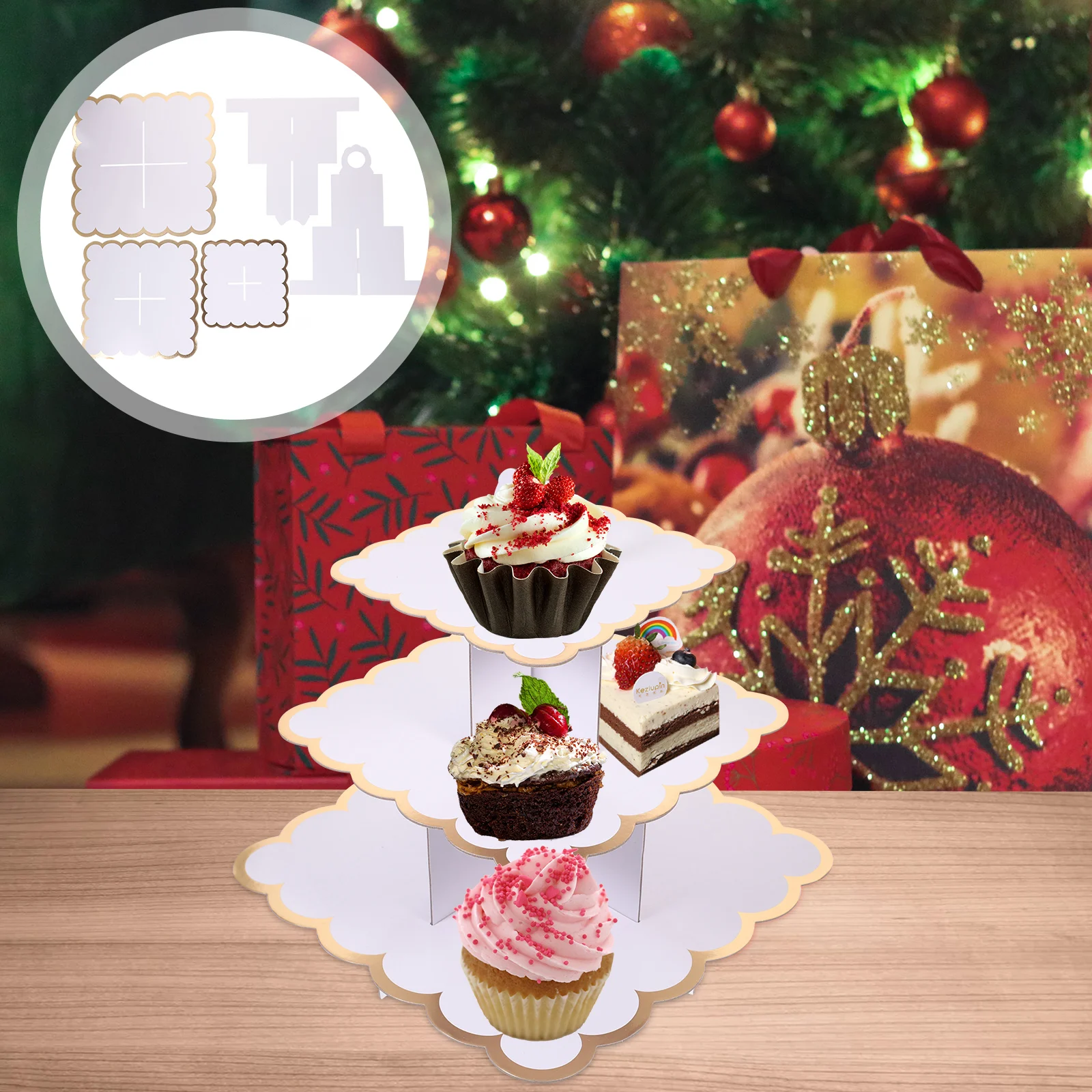 

3Pcs Disposable Cake Stand with Handheld Ring Triple Layer Paper Dessert Holder for All Occasions