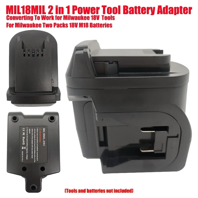 Converting To Work for Milwaukee 18V Tools MIL18MIL 2 in 1 Power Tool Battery Adapter for Milwaukee Two Packs 18V M18 Batteries