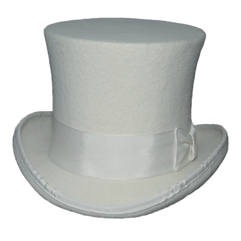 White 18cm High Top Cylinder Hat Victorian Wool Felt Steampunk Hat Tricks Stage Magic Wedding Bowler Hoede for Women Men Topper