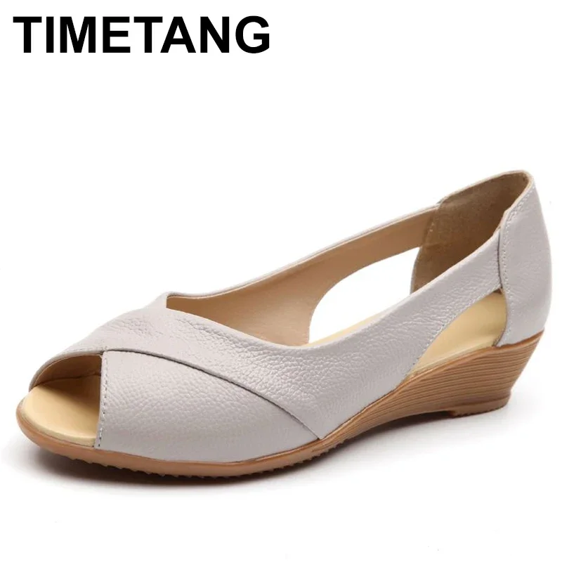 TIMETANG Summer Women Shoes Woman Fashion Genuine Leather Open Toe Sandals Ladies Casual Platform Wedges Plus Size Sandals C213