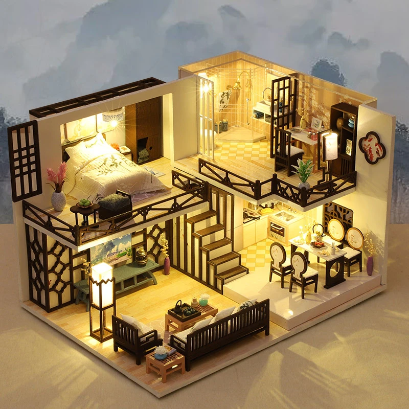 Imagem -03 - Diy Kit Modelo Miniatura de Madeira Casas de Bonecas Japonesas Bonecas Montadas com Móveis Decoração Presentes de Aniversário para Amigos