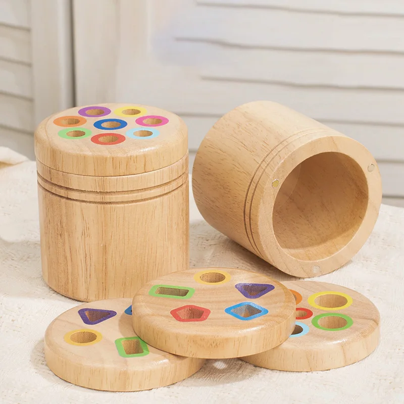 Copo de classificação de forma de cor de madeira das crianças cognição geométrica jogo de correspondência ajuda de ensino brinquedos educativos para crianças presentes