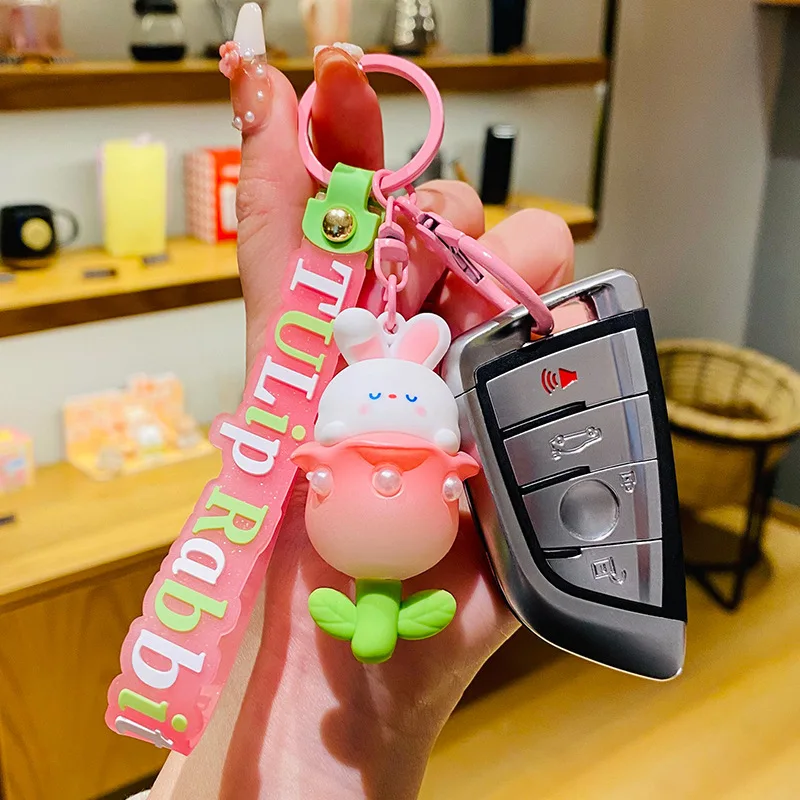 A-Z Letter Women\'s Cartoon Rabbit Keychain Cute Enamel Rabbit Carrot Car Bag Pendant Accessories Gift