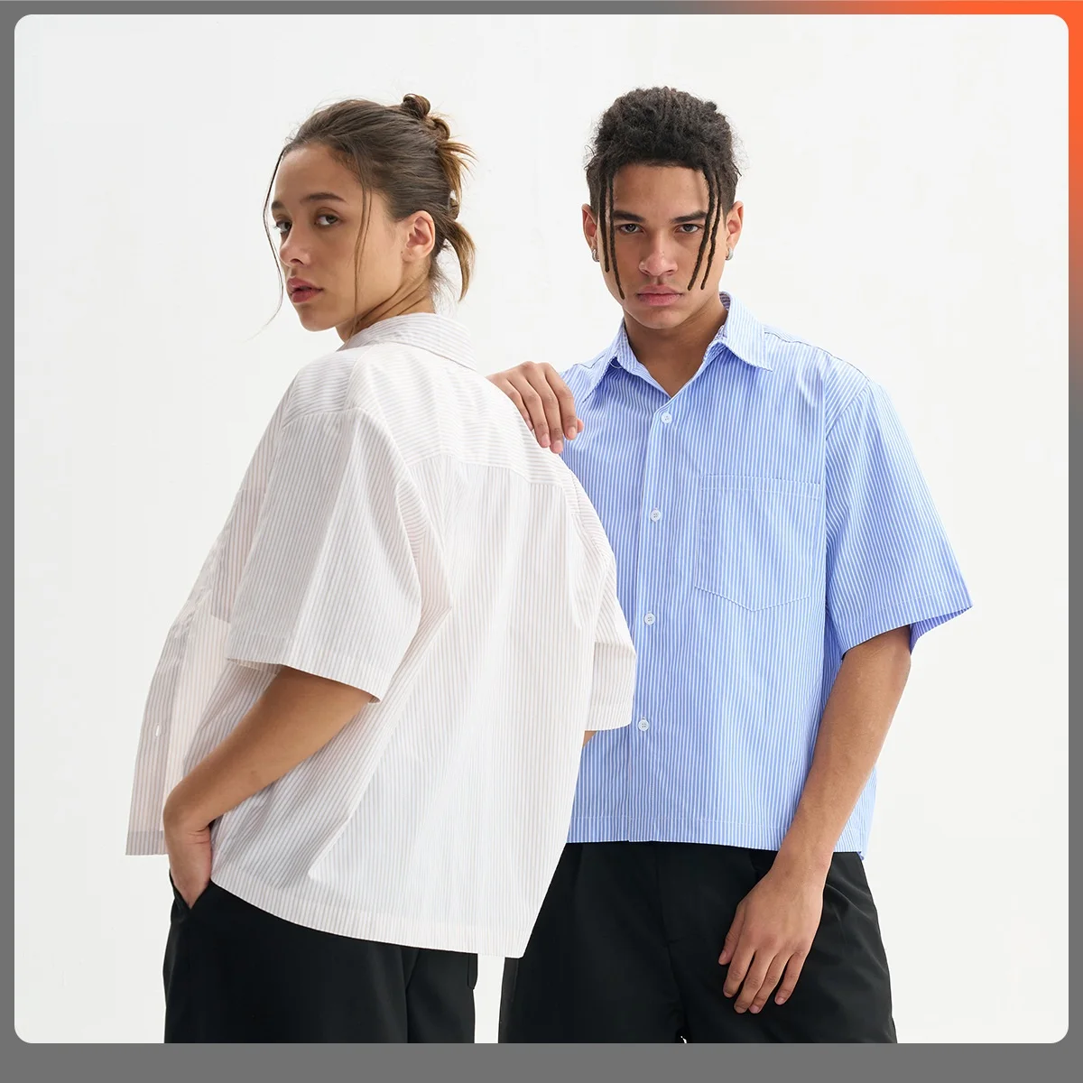 

Men's Summer Oversized Formal Shirts Button Up Cropped Dress Short Sleeve Custom Logo Striped Office Work Clothes Top