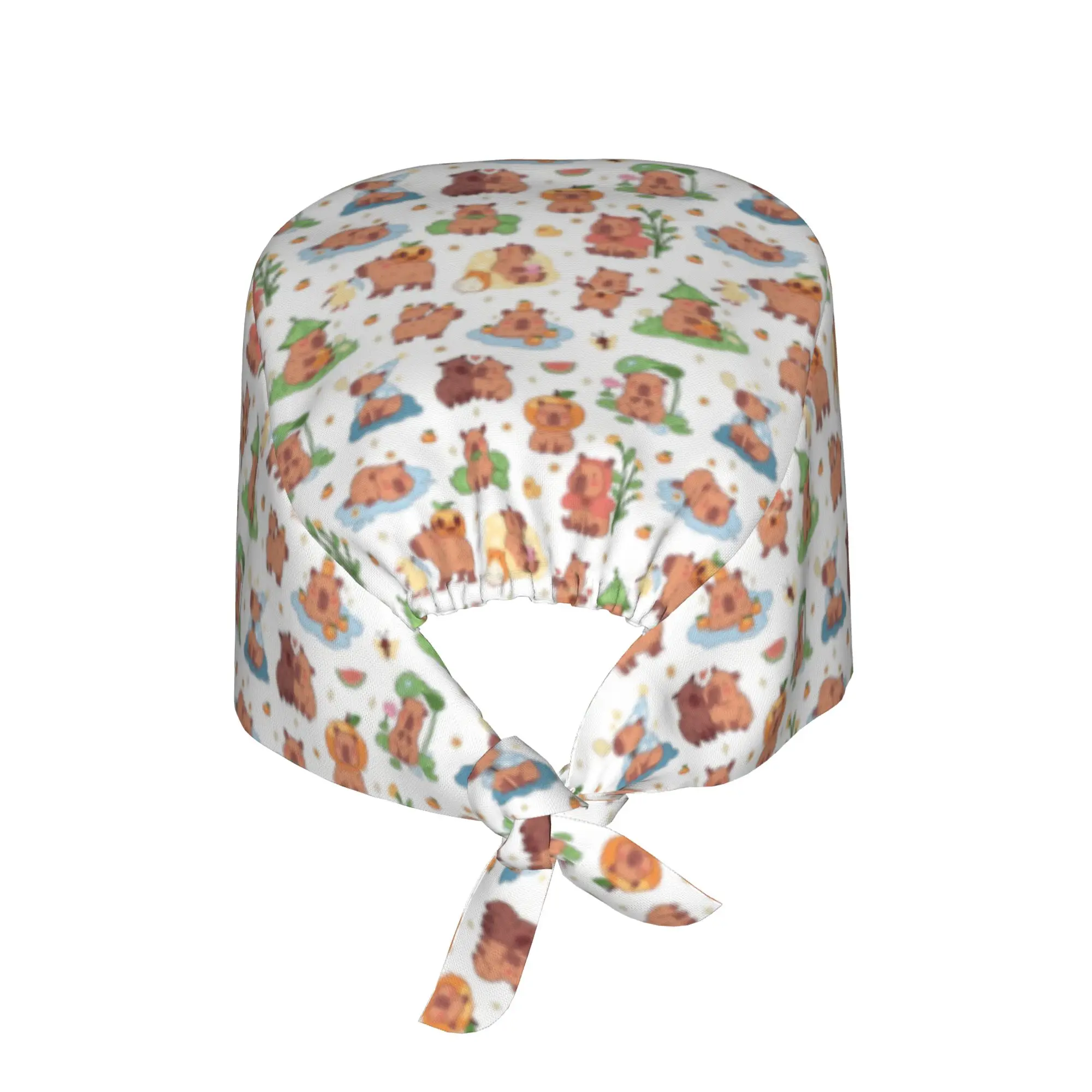 Colourful Creative Capybara Printed Breathable Scrub Hat Surgical Scrub Caps Nursing Hair Hats  Work Scrubs Hat for Medical