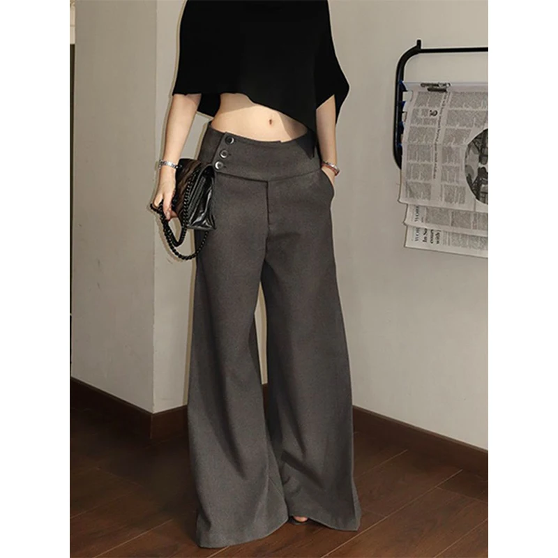 MEXZT Faux Woolen Wide Leg Pants Women Fashion Streetwear Bagyy Black Pants Winter Korean Low Waist Design Straight Trousers New