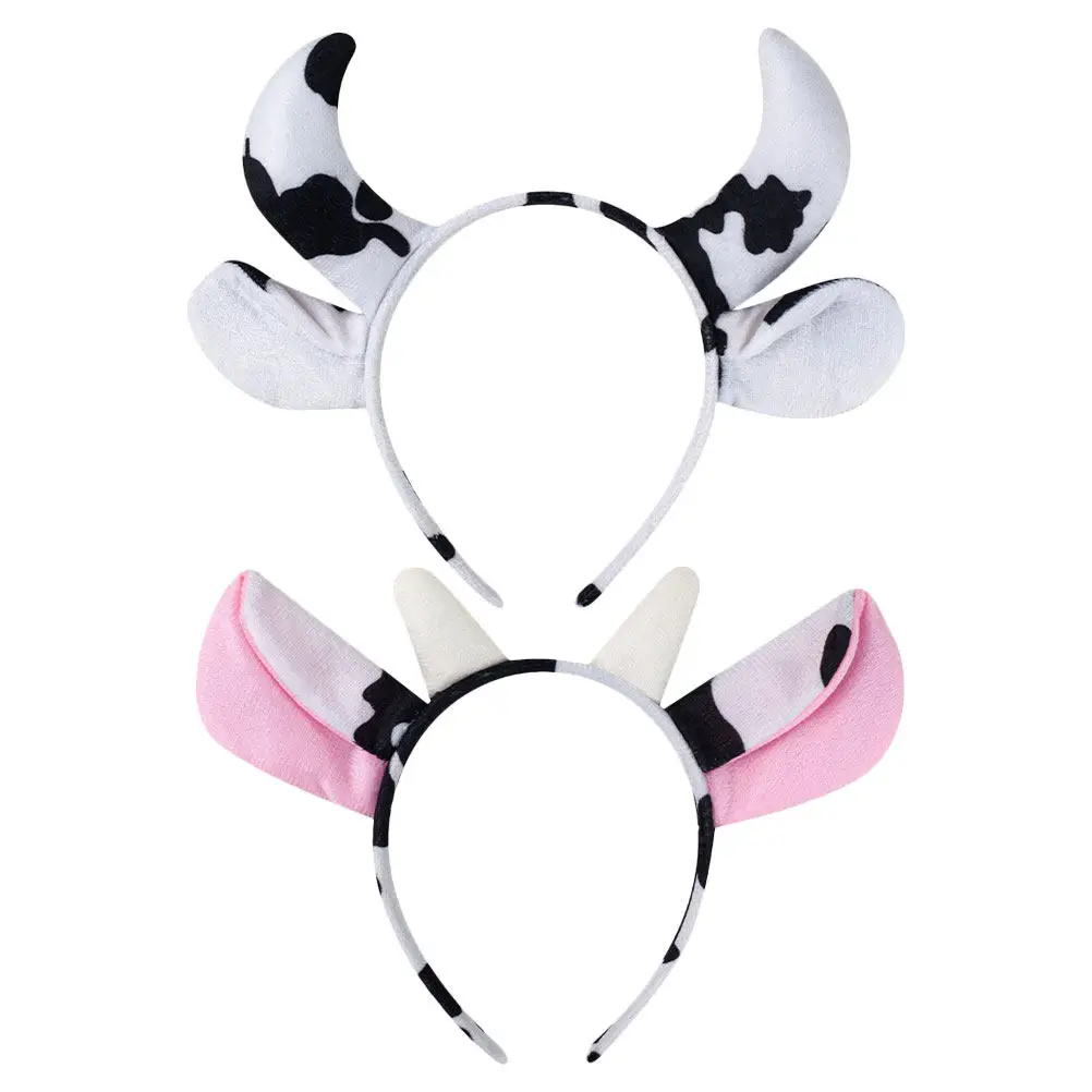 

2 шт. милые повязки на голову в виде коровы с очаровательными ушками животных, аксессуары для волос, реквизит для фотосессий, костюм для вечеринки в стиле фермы, детский костюм коровы