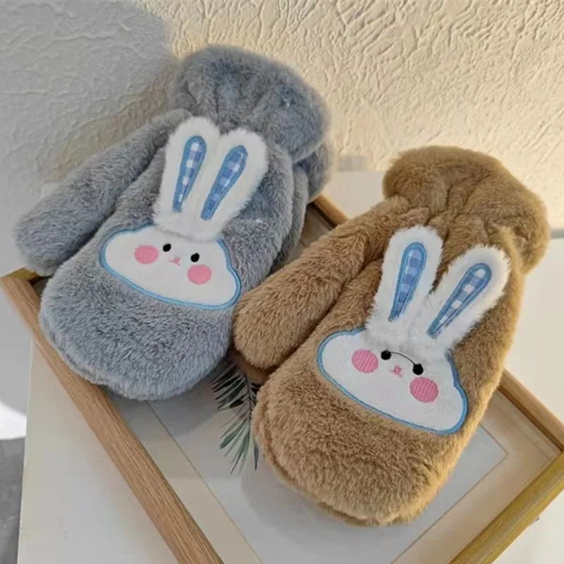 

Cute Rabbit Plush Mittens Gloves Women Winter Warm Thicken Full Fingers Mittens Girls Students Outdoor Warmer Gifts Hand Guards