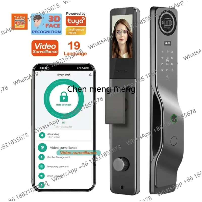 

Автоматический электронный биометрический замок с отпечатком пальца, Wi-Fi, умный замок Tuya, 3D-распознавание лиц, цифровой дверной замок с камерой