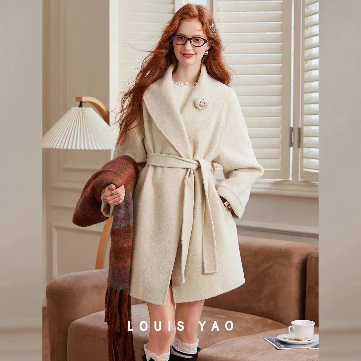 LOUIS YAO Double-sided Woolen Women's Coat  2025 Autumn/Winter Commuting Wool Blend Mid-Length Coat Reversible Tweed Coat