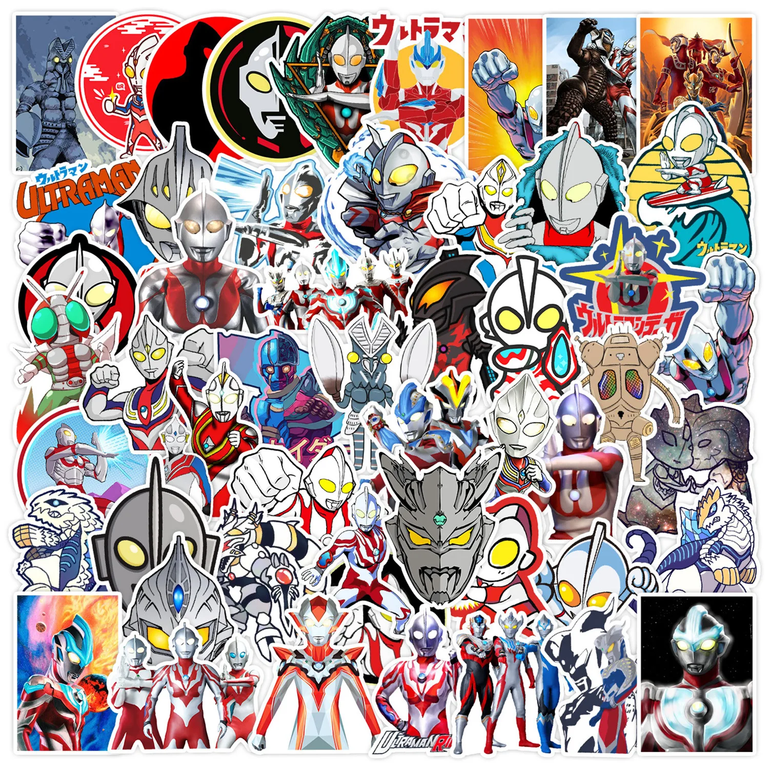 50-pcs-bandai-nova-primeira-geracao-ultraman-dos-desenhos-animados-graffiti-adesivos-diy-bagagem-skate-geladeira-notebook-a-prova-dwaterproof-agua