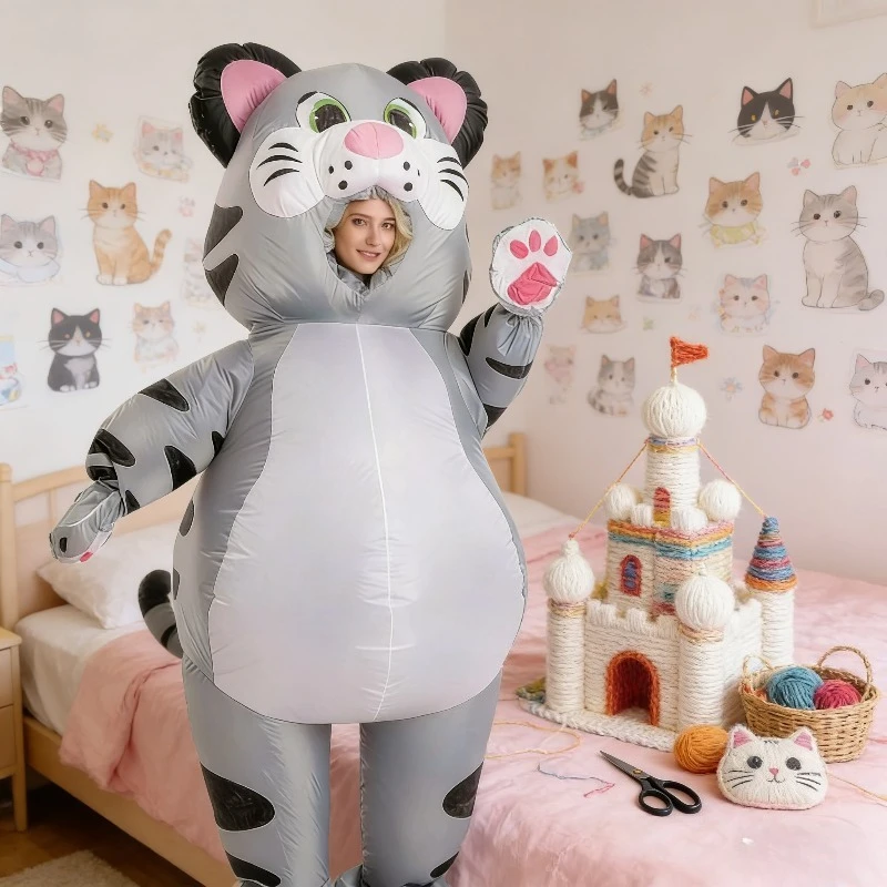 

Взрослый полосатый надувной костюм кота, забавный праздничный кот, надувной костюм животного, карнавальный рождественский милый кот, наряд