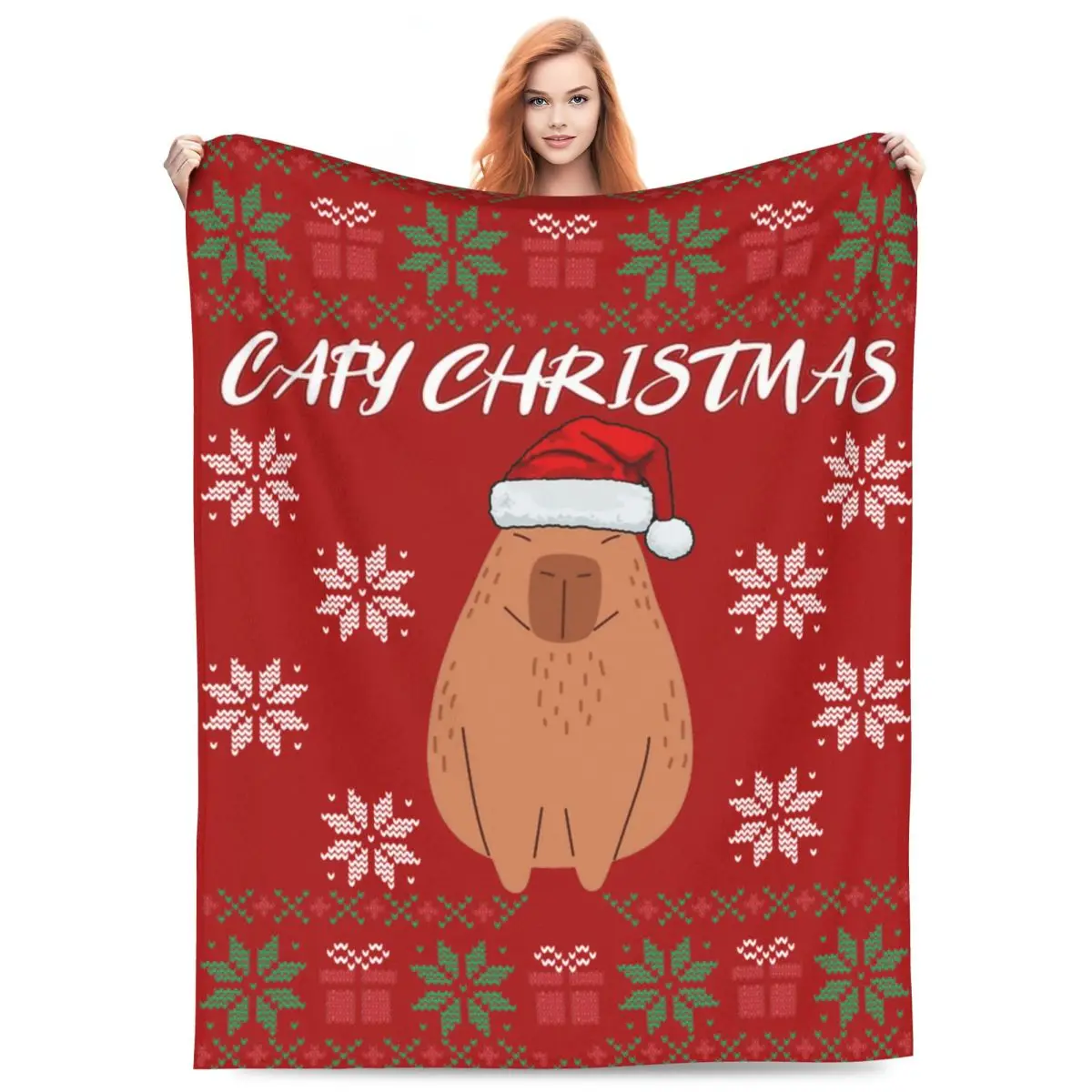 Capy Christmas Capybara Xmas Blankets Fleece Summer Multi-function Lightweight Throw Blankets for Bed Car Bedspreads