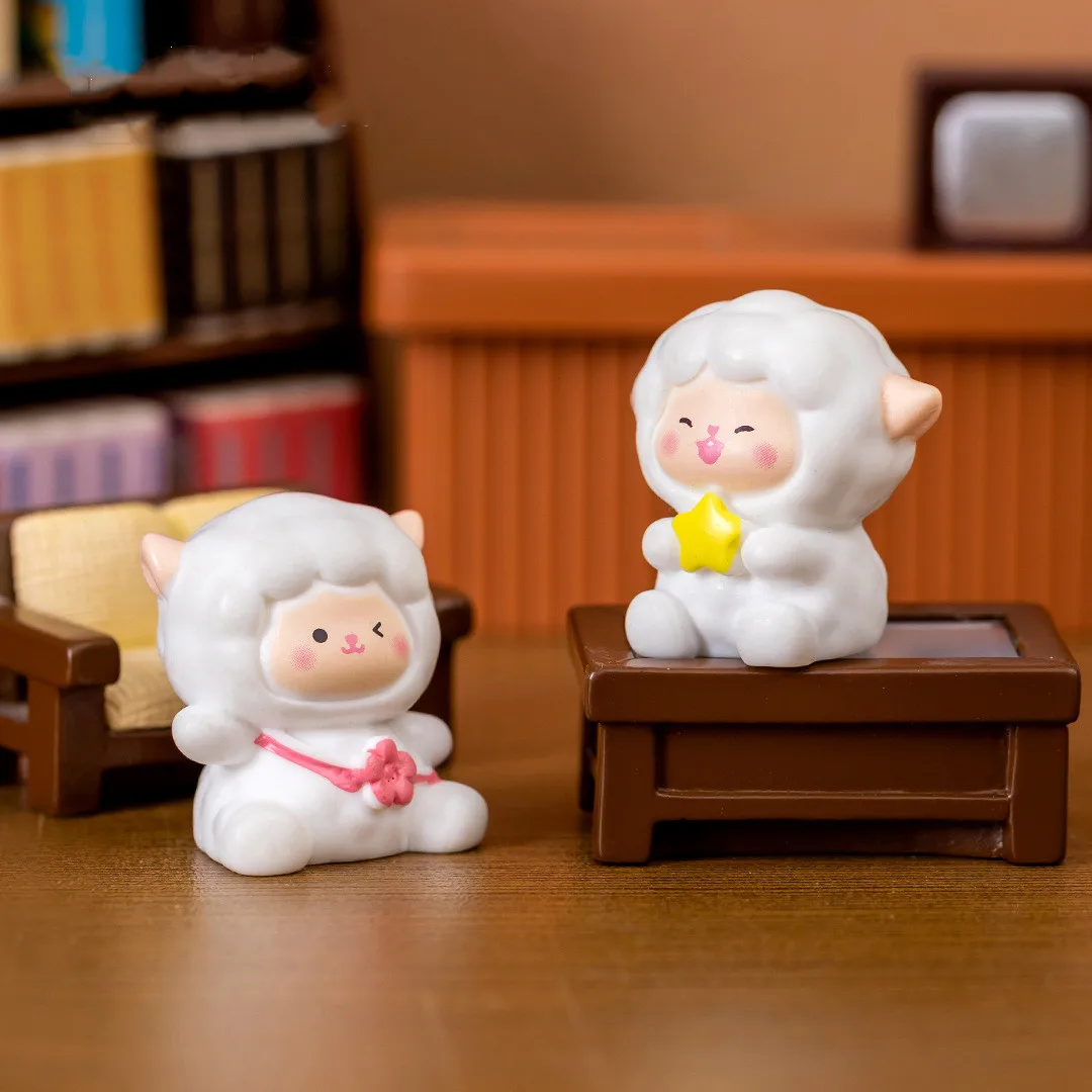 Figurines Miniatures Cute Cartoon White Sheep Micro Landscape Ornaments For Home Decorations Decor For Room Desktop Accessories