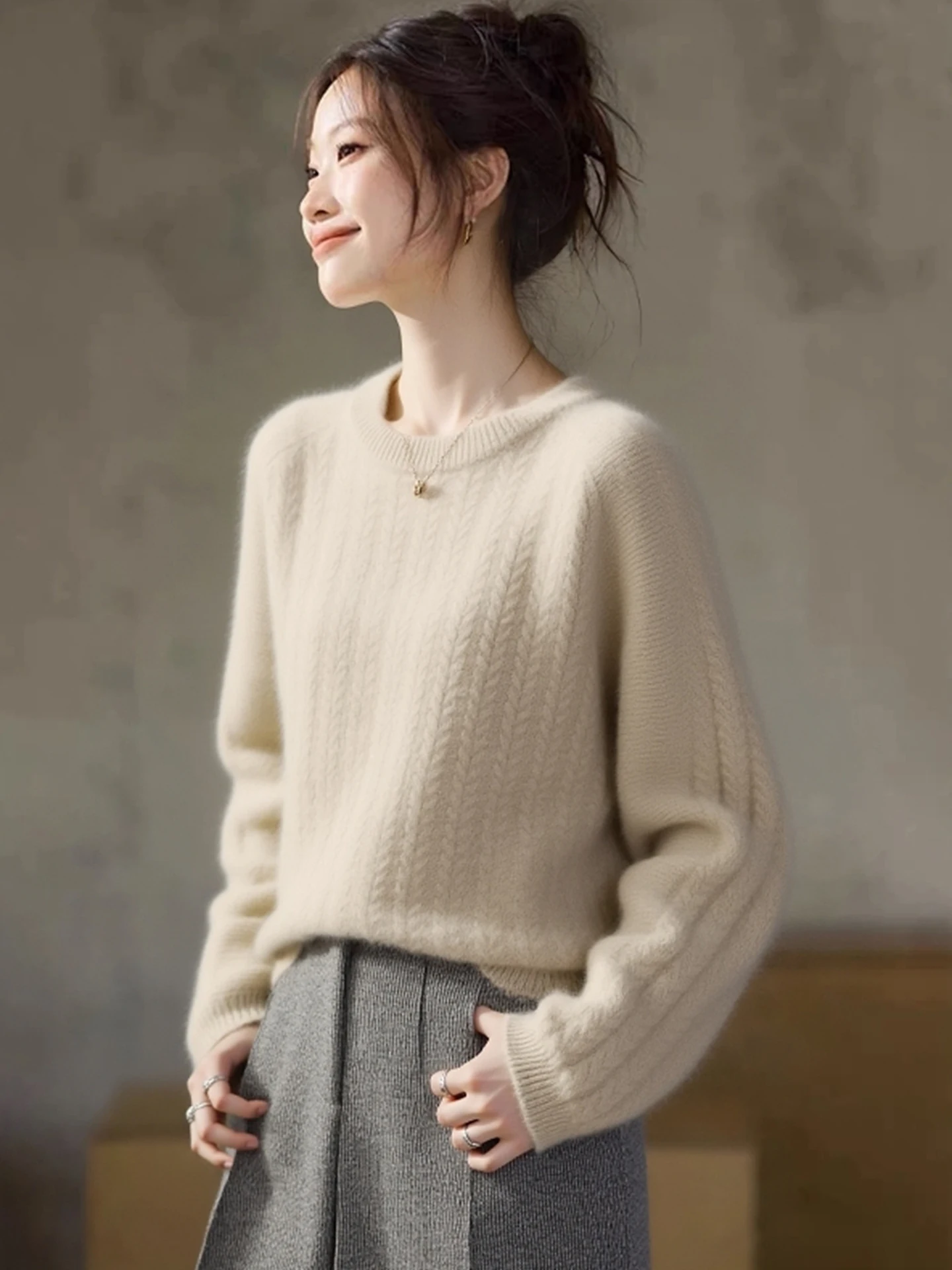 

Женский свитер Ele Thiened Long Sleeve Commuter: Теплый вязаный шерстяной топ в деловом стиле для женщин