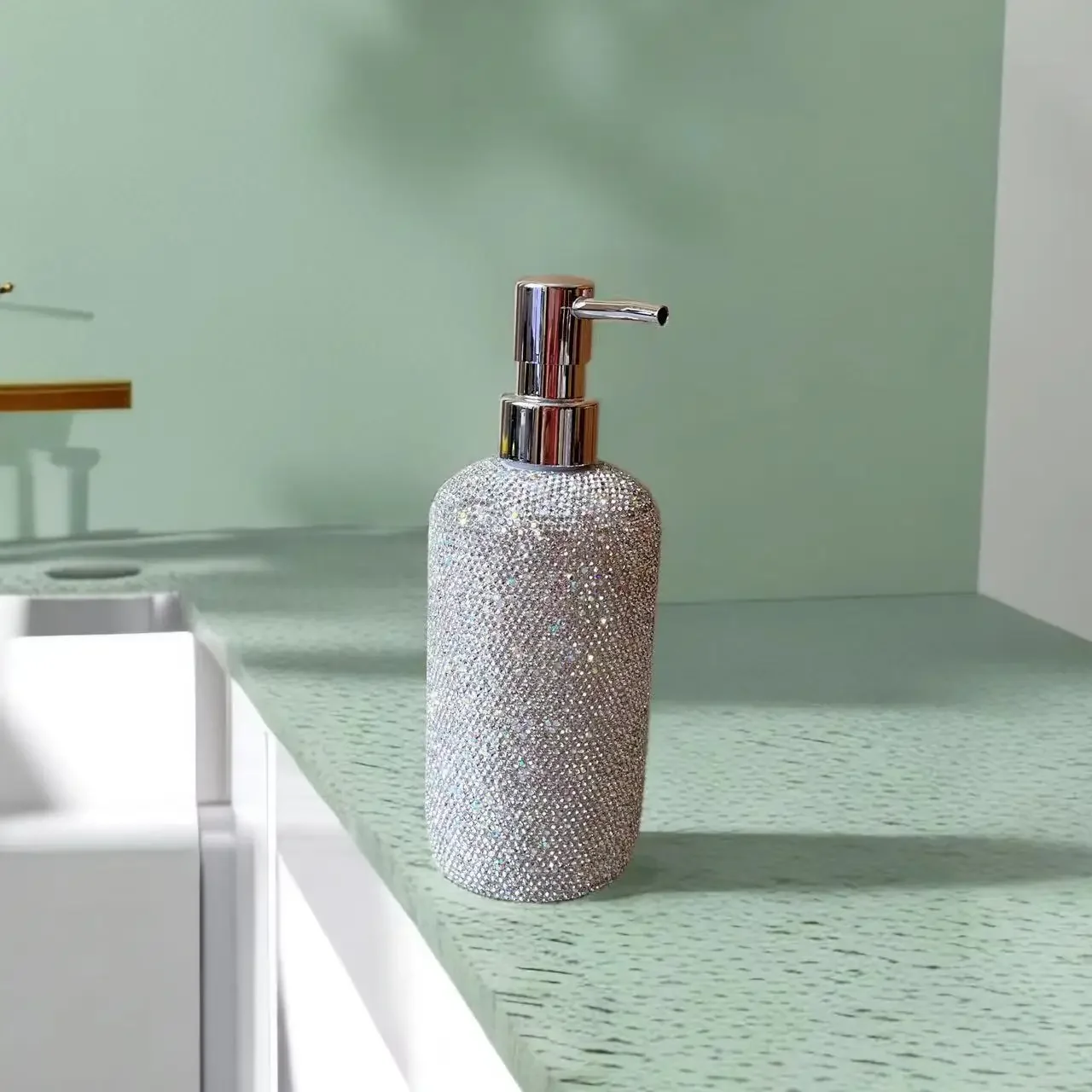 

Bling Diamond Soap Shampoo Dispenser Storage Bottle Shower Gel Plastic Empty Bottle Refillable Lotion Sanitizer Press Dispenser