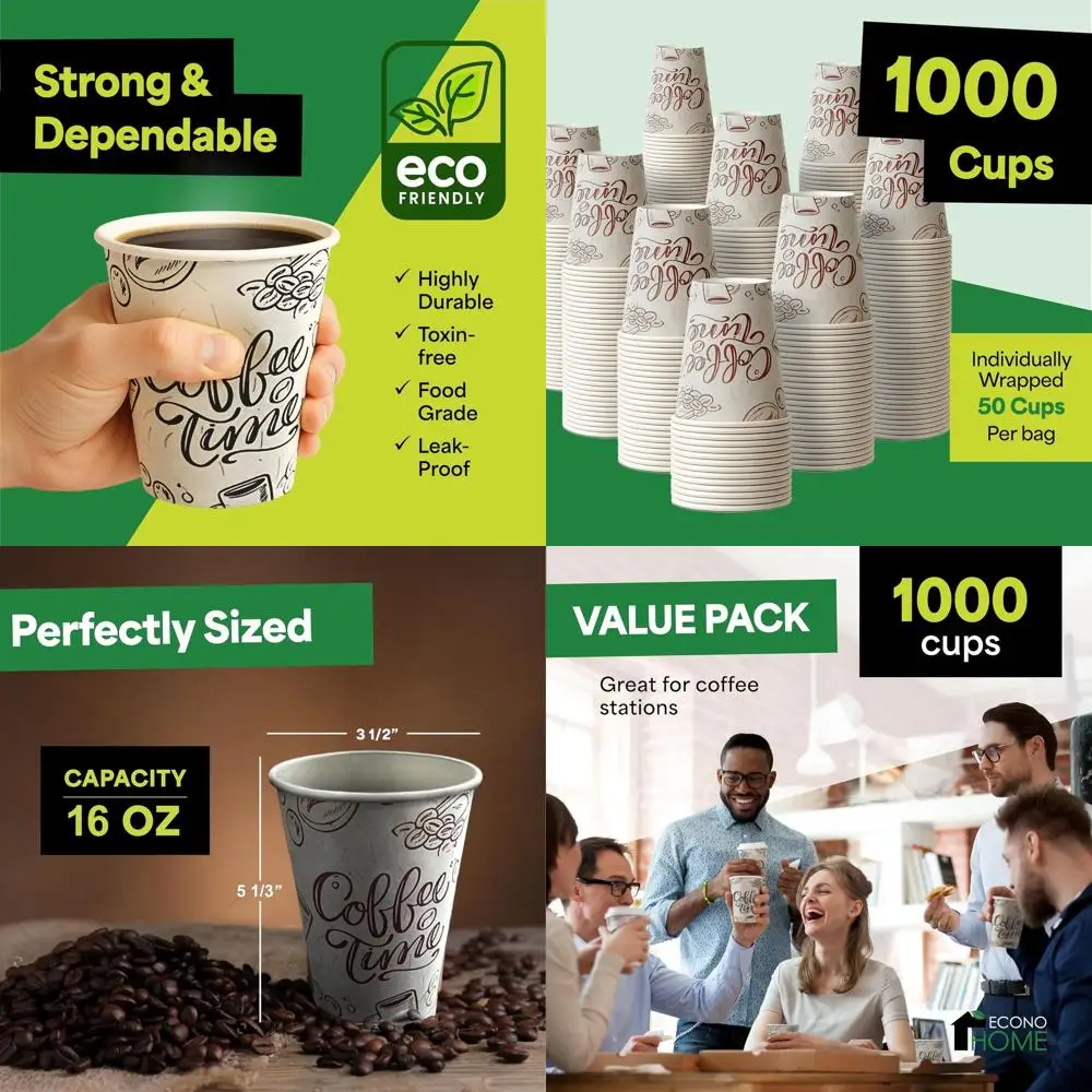 

1000 Pack 16 oz Disposable Paper Cups for Hot and Cold Beverages, Ideal for Coffee, Tea, Water, and Juice