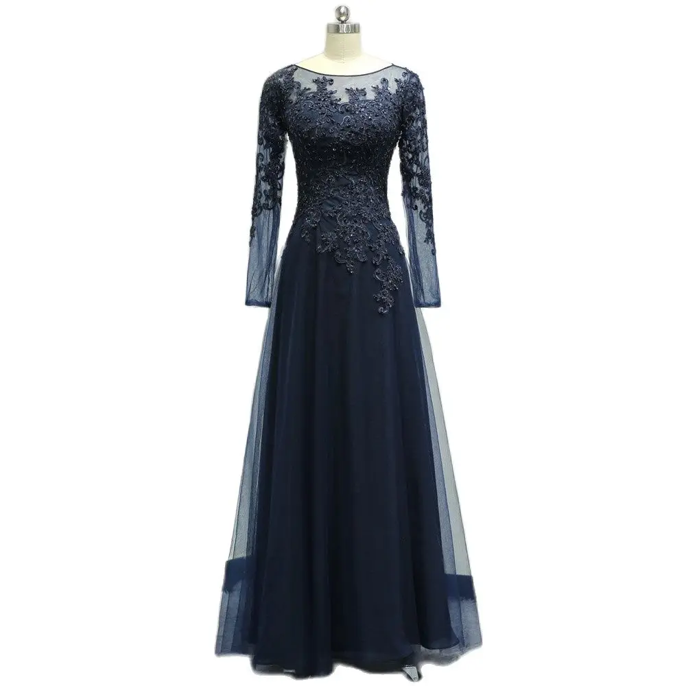 A Line Scoop Applique Beading Long Sleeve Mother Of The Bride Dress Outfits Evening Formal Prom Floor Length Zipper Plus Size